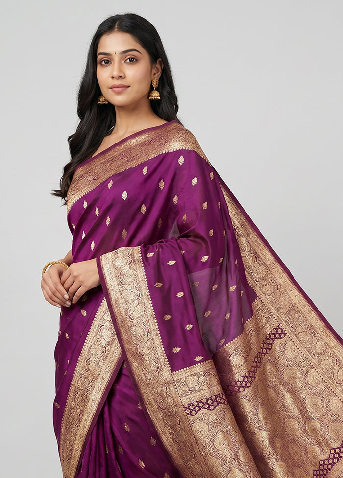 Purple Banarasi Silk Saree With Blouse Piece