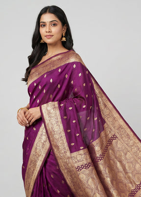 Purple Banarasi Silk Saree With Blouse Piece