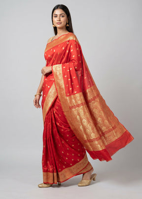 Pink Banarasi Silk Saree With Blouse Piece