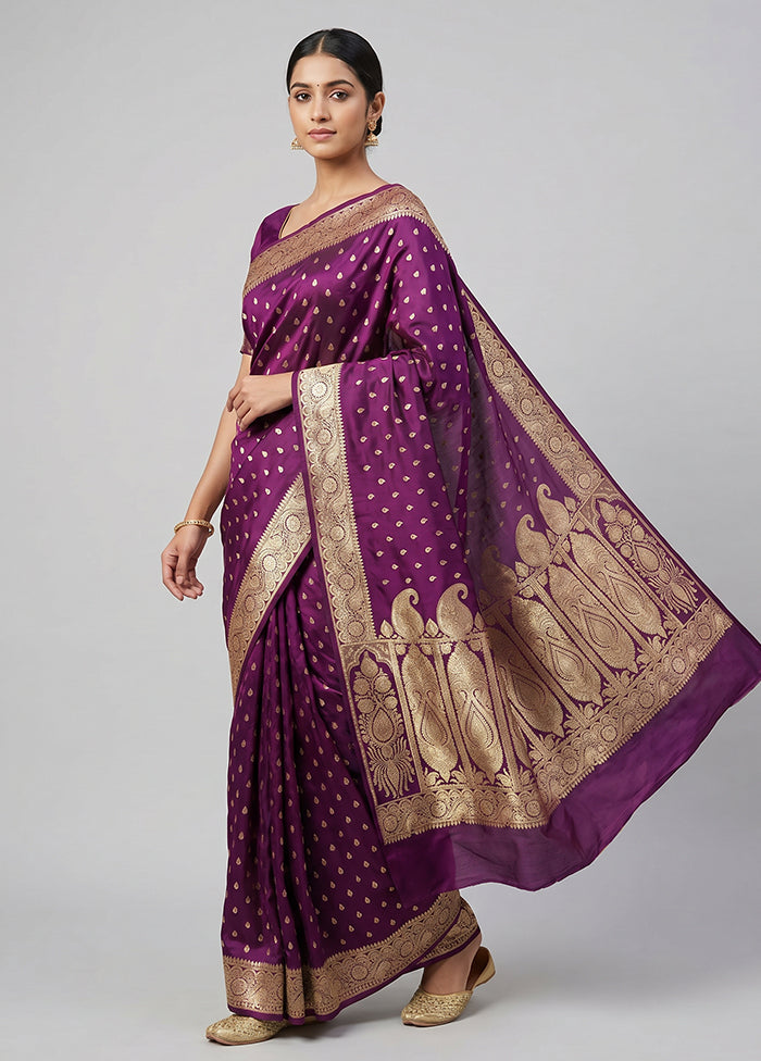 Purple Banarasi Silk Saree With Blouse Piece