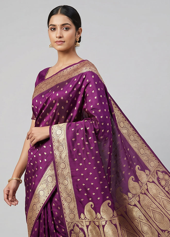 Purple Banarasi Silk Saree With Blouse Piece