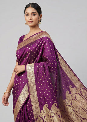 Purple Banarasi Silk Saree With Blouse Piece