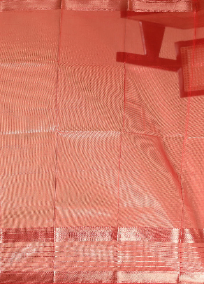Red Dupion Silk Saree With Blouse Piece