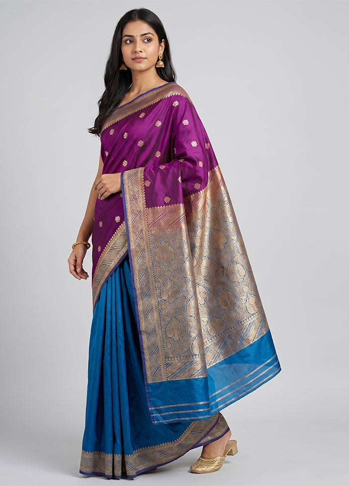 Purple Banarasi Silk Saree With Blouse Piece