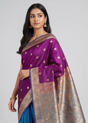Purple Banarasi Silk Saree With Blouse Piece