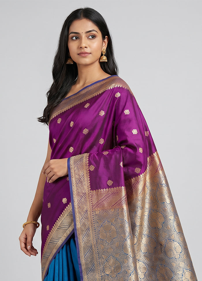 Purple Banarasi Silk Saree With Blouse Piece
