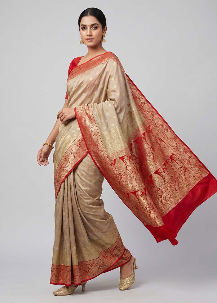 Cream Banarasi Silk Saree With Blouse Piece