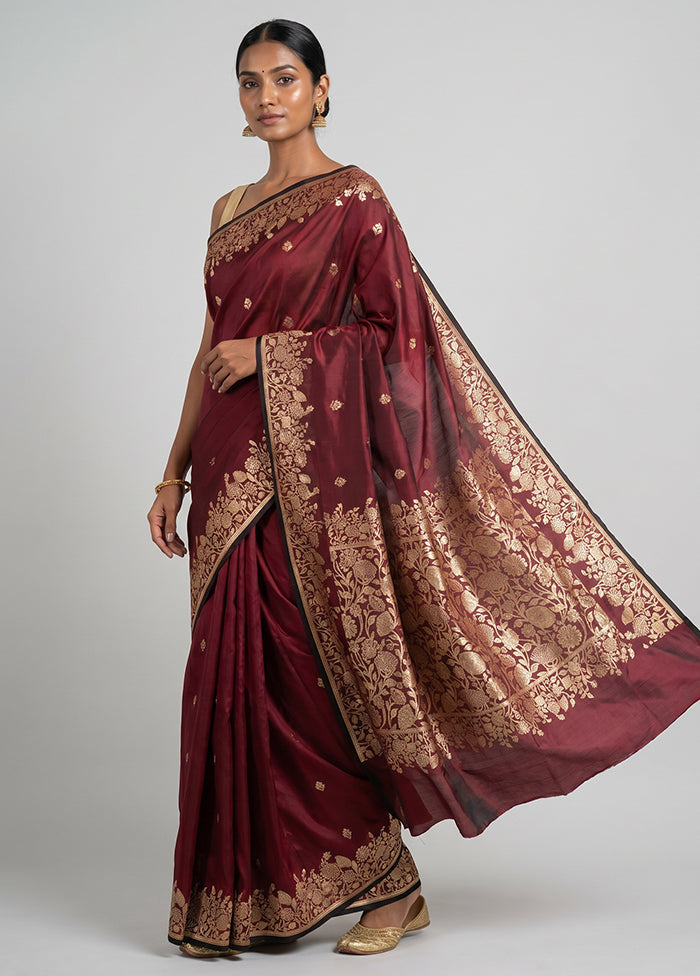 Maroon Banarasi Silk Saree With Blouse Piece