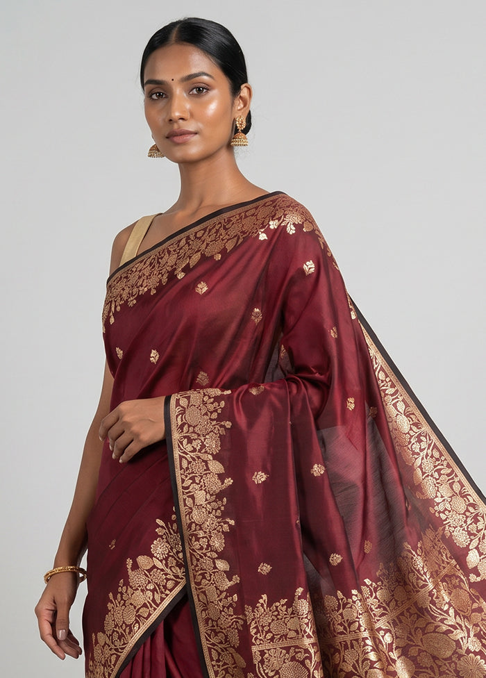 Maroon Banarasi Silk Saree With Blouse Piece