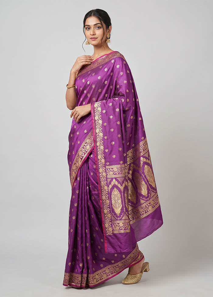 Purple Banarasi Silk Saree With Blouse Piece