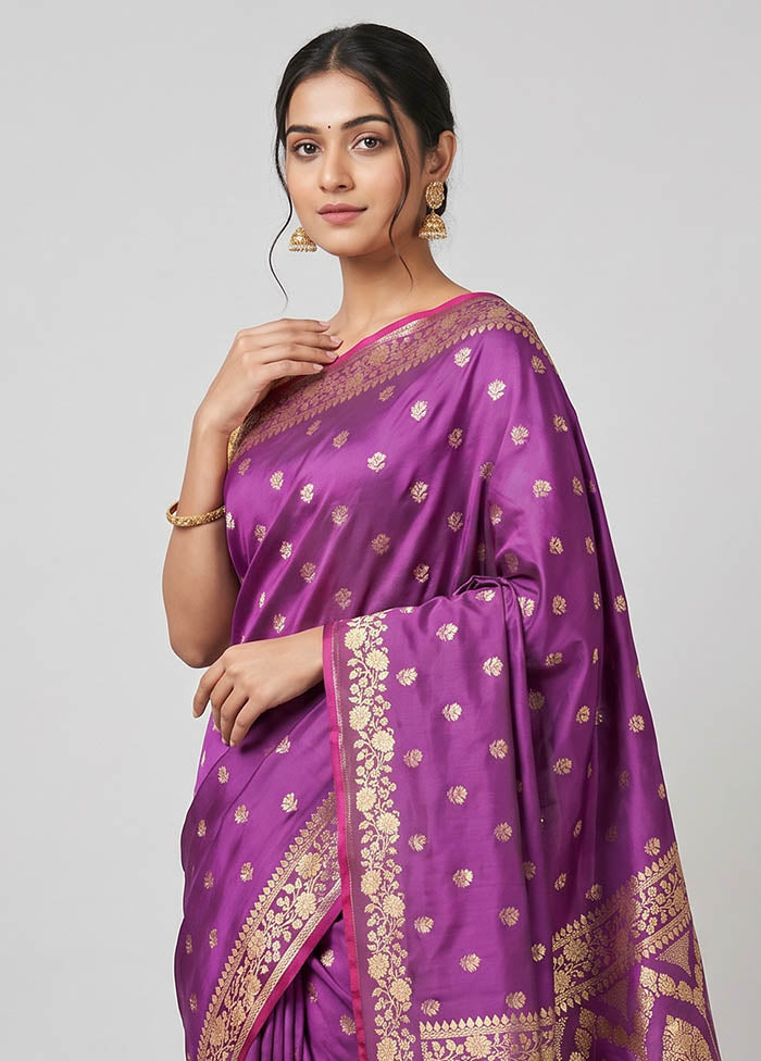 Purple Banarasi Silk Saree With Blouse Piece
