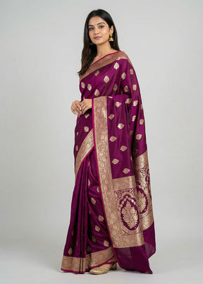 Purple Banarasi Silk Saree With Blouse Piece