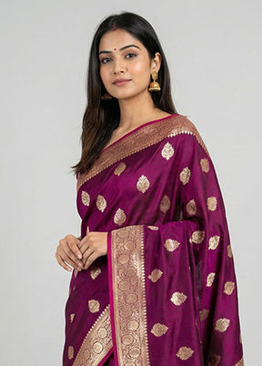 Purple Banarasi Silk Saree With Blouse Piece