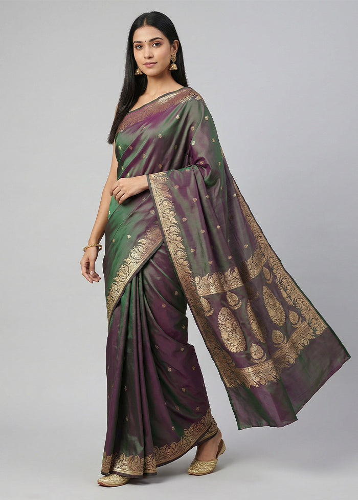 Green Banarasi Silk Saree With Blouse Piece