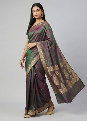 Green Banarasi Silk Saree With Blouse Piece