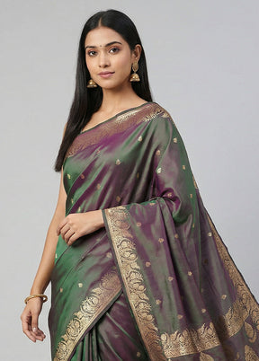 Green Banarasi Silk Saree With Blouse Piece