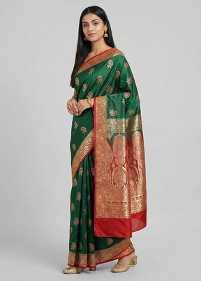 Green Banarasi Silk Saree With Blouse Piece