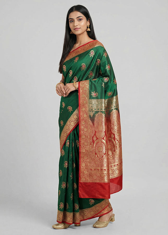Green Banarasi Silk Saree With Blouse Piece