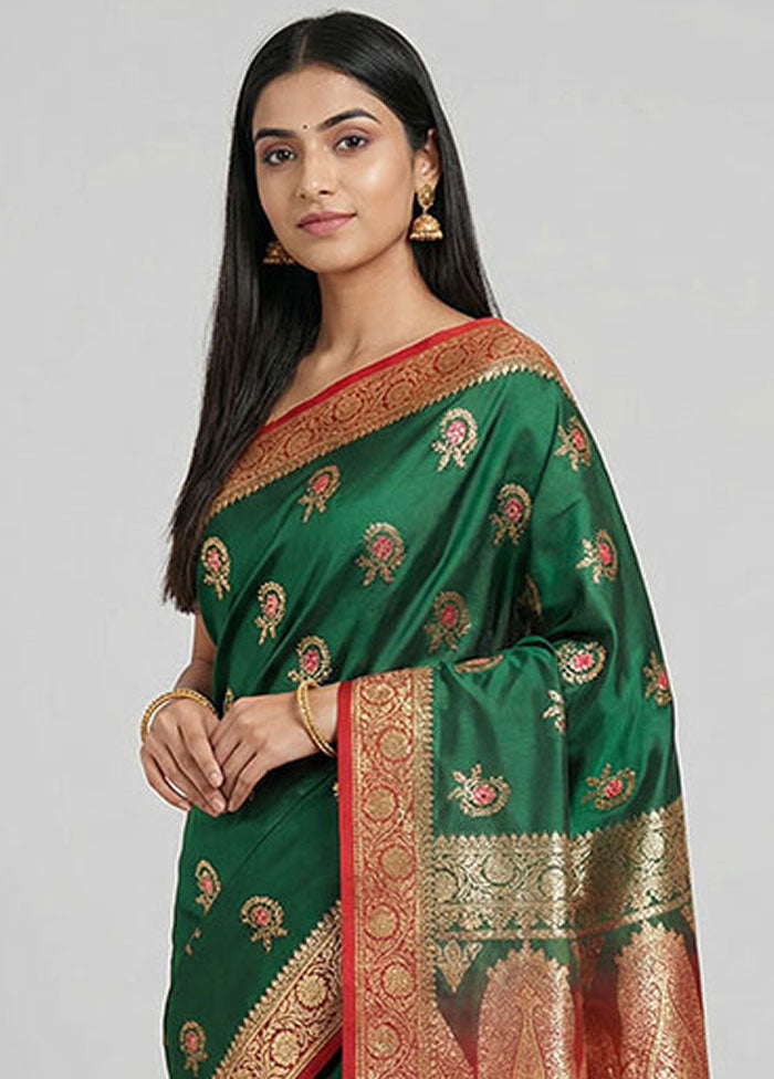 Green Banarasi Silk Saree With Blouse Piece