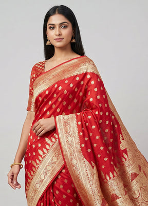 Red Banarasi Silk Saree With Blouse Piece