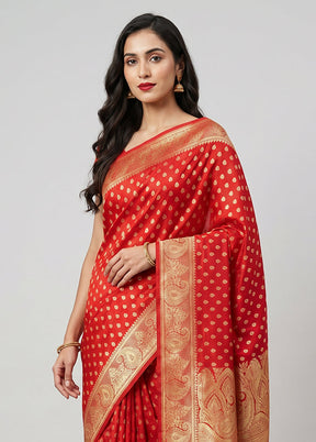Pink Banarasi Silk Saree With Blouse Piece