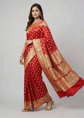 Red Banarasi Silk Saree With Blouse Piece