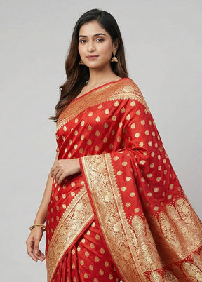 Red Banarasi Silk Saree With Blouse Piece
