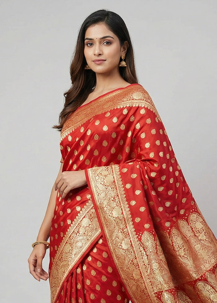 Red Banarasi Silk Saree With Blouse Piece