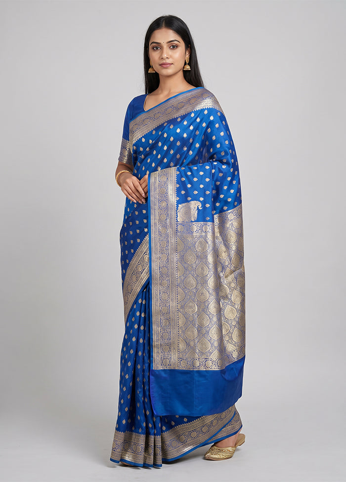 Blue Banarasi Silk Saree With Blouse Piece