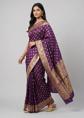 Purple Banarasi Silk Saree With Blouse Piece