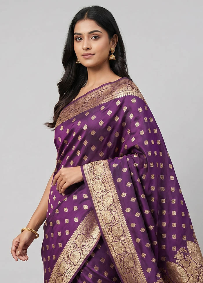 Purple Banarasi Silk Saree With Blouse Piece