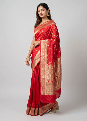 Red Banarasi Silk Saree With Blouse Piece