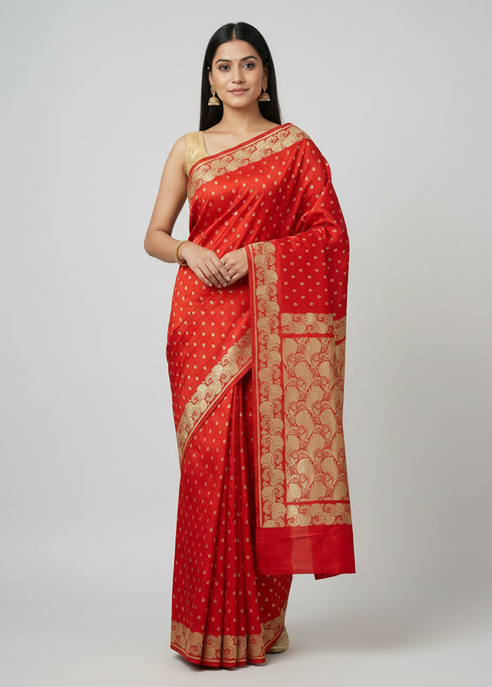 Red Handloom Banarasi Pure Silk Saree With Blouse Piece