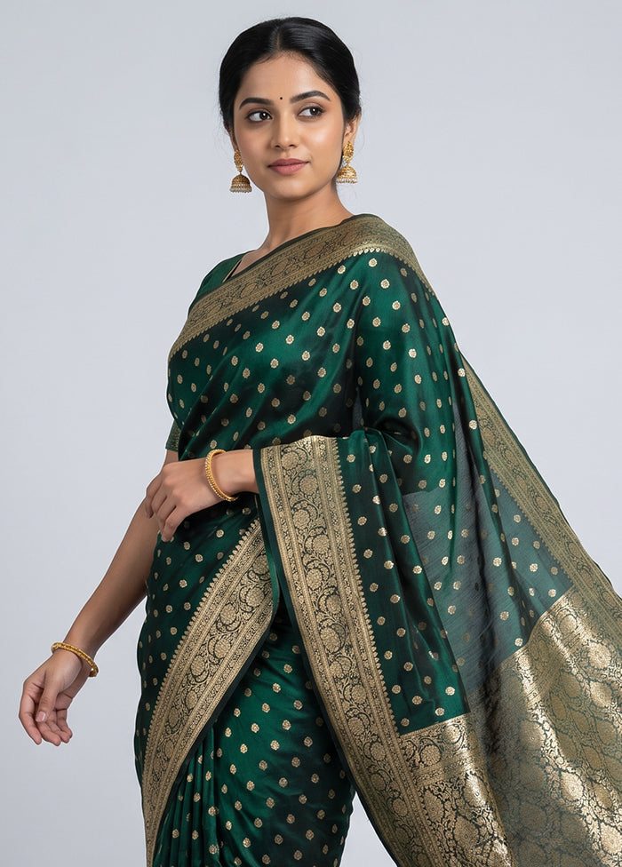 Green Handloom Banarasi Pure Silk Saree With Blouse Piece