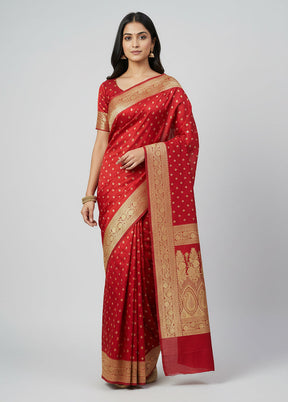 Pink Handloom Banarasi Pure Silk Saree With Blouse Piece