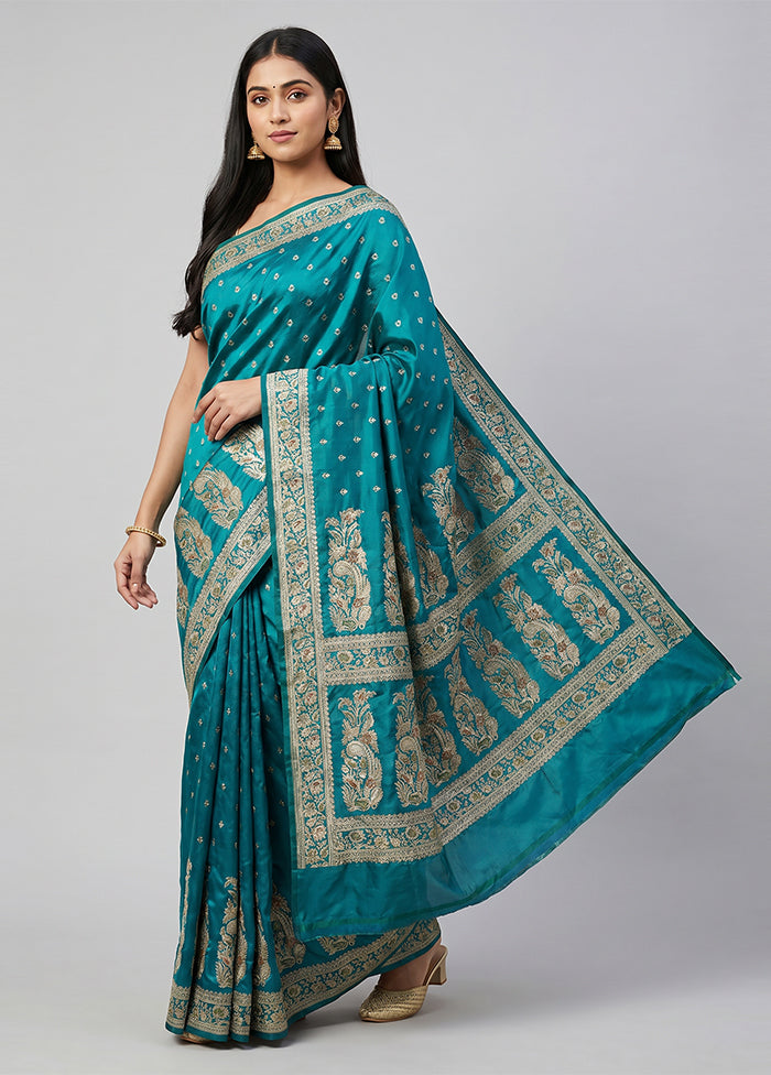 Green Handloom Banarasi Pure Silk Saree With Blouse Piece
