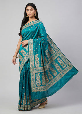 Green Handloom Banarasi Pure Silk Saree With Blouse Piece