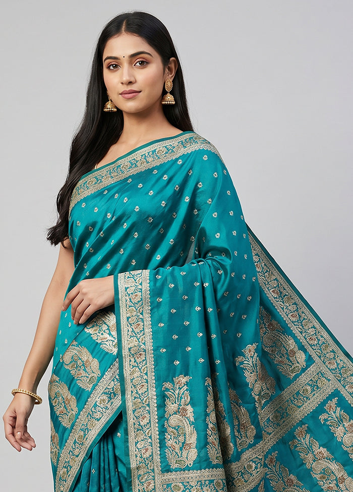 Green Handloom Banarasi Pure Silk Saree With Blouse Piece