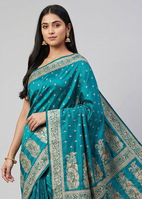 Green Handloom Banarasi Pure Silk Saree With Blouse Piece