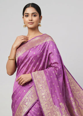 Purple Handloom Banarasi Pure Silk Saree With Blouse Piece