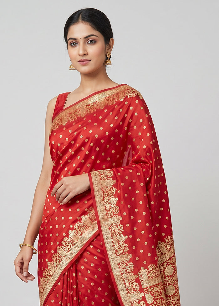 Red Handloom Banarasi Pure Silk Saree With Blouse Piece