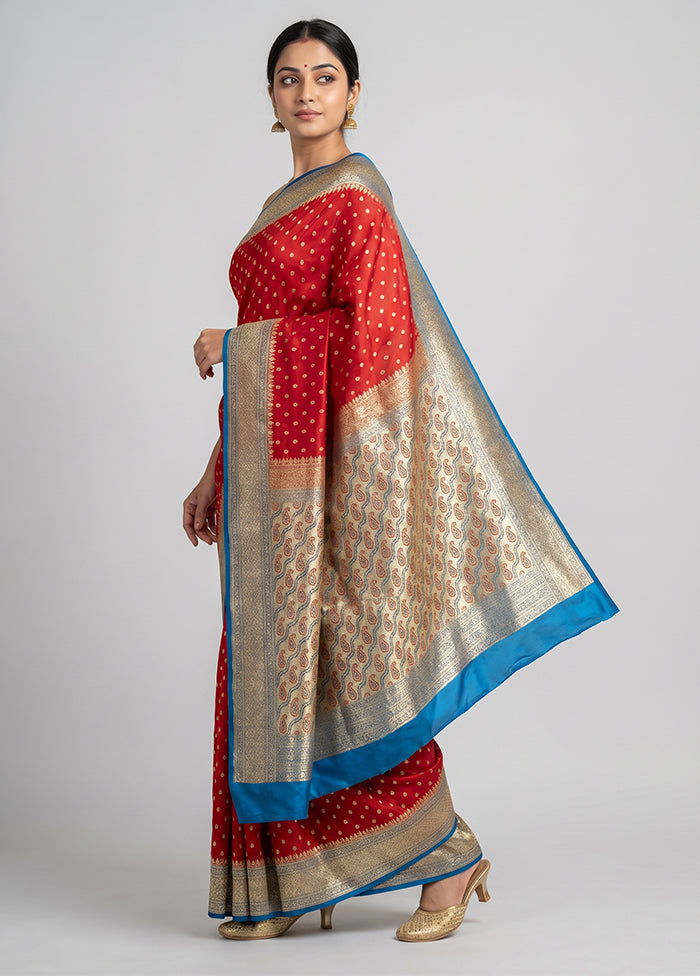 Red Tanchoi Silk Saree With Blouse Piece