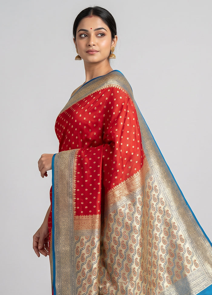 Red Tanchoi Silk Saree With Blouse Piece