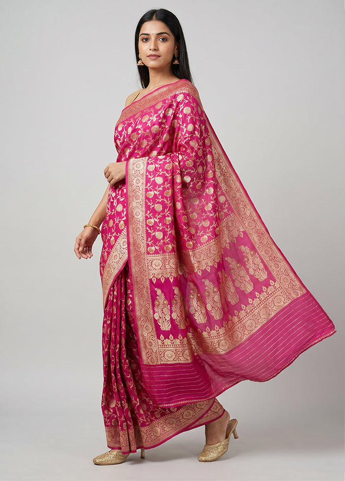 Pink Uppada Silk Saree With Blouse Piece