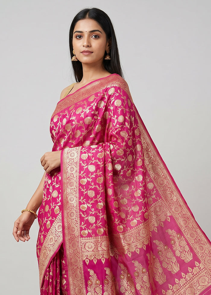 Pink Uppada Silk Saree With Blouse Piece