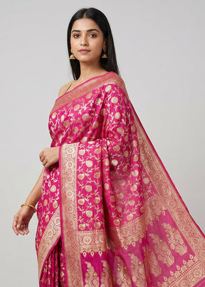 Pink Uppada Silk Saree With Blouse Piece