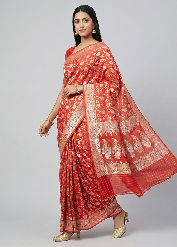Peach Uppada Silk Saree With Blouse Piece