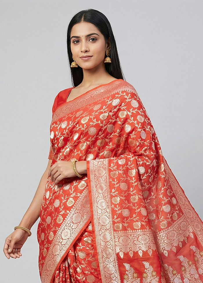 Peach Uppada Silk Saree With Blouse Piece