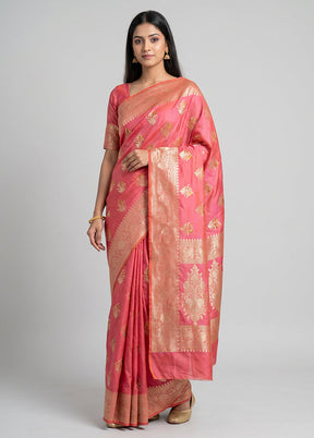 Pink Uppada Silk Saree With Blouse Piece