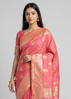 Pink Uppada Silk Saree With Blouse Piece